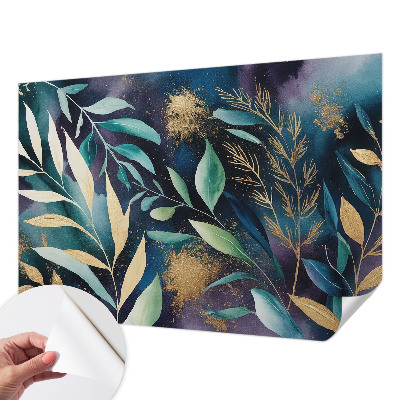 Children's wall mural with a botanical leaves design