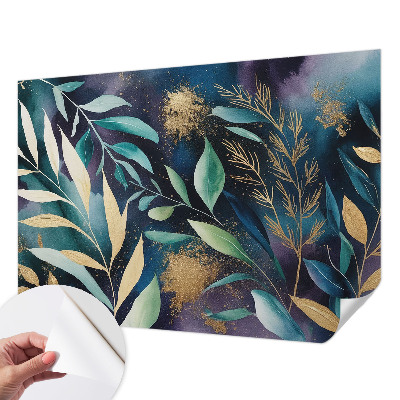 Children's wall mural with a botanical leaves design