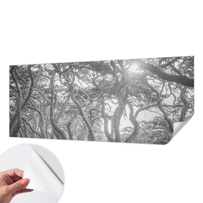 Baby room wall mural with an atmospheric forest motif