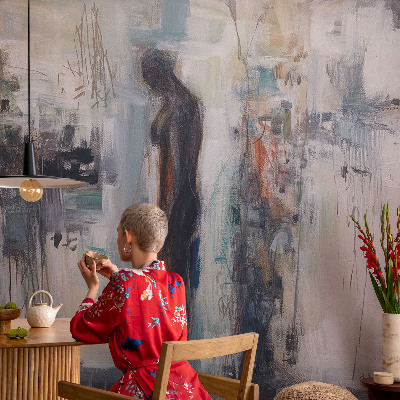 Removable wall mural with a mysterious figure design