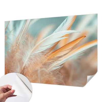 Peel and stick wall mural for living room with a delicate feather pattern