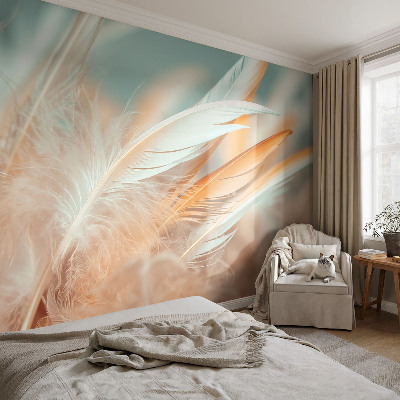 Peel and stick wall mural for living room with a delicate feather pattern
