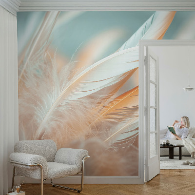 Peel and stick wall mural for living room with a delicate feather pattern