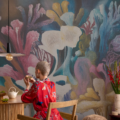 Peel and stick wall mural for kids' room with a floral explosion design