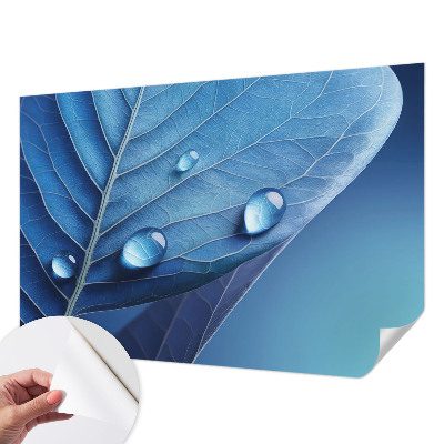 Children's wall mural with a blue leaf design