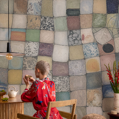 Peel and stick wall mural with a colorful mosaic design