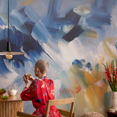 Removable wall mural wallpaper with a colorful strokes pattern