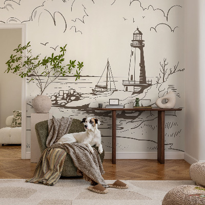 Peel and stick wall mural for living room with a coastal landscape design
