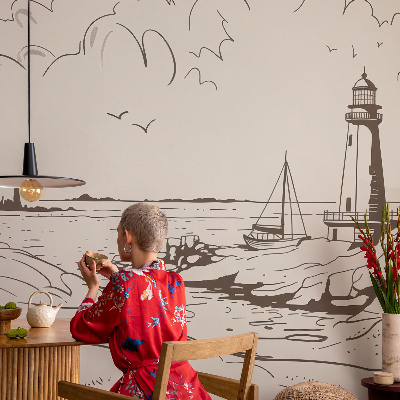 Peel and stick wall mural for living room with a coastal landscape design