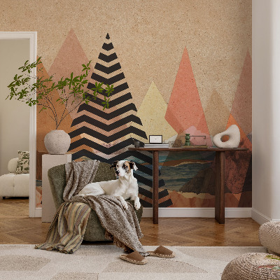 Peel and stick wall mural for bedroom with an abstract landscape design