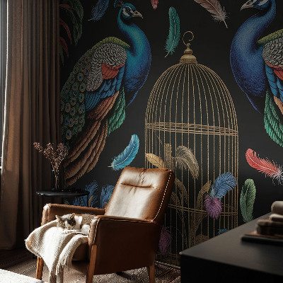 3D wall mural with an exotic peacock design