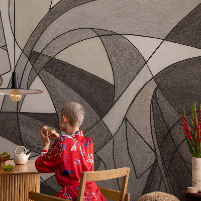 3D photo wallpaper mural with a geometric abstraction design