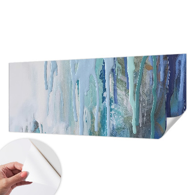 Nursery wall mural with a blue cascading water design