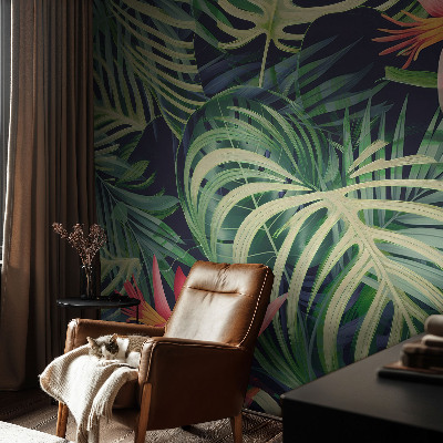 Peel and stick wall mural with an exotic plant motif