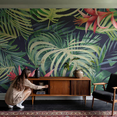 Peel and stick wall mural with an exotic plant motif