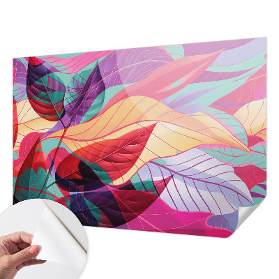 Self-adhesive wall mural with an abstract leaves design