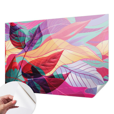 Self-adhesive wall mural with an abstract leaves design
