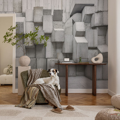 Removable wall mural with a concrete block pattern