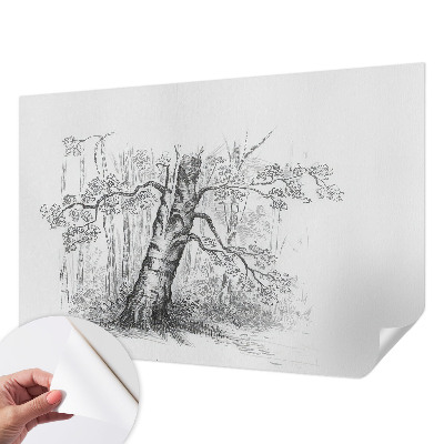 Removable wall mural wallpaper with a forest tree design