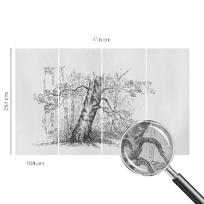 Removable wall mural wallpaper with a forest tree design