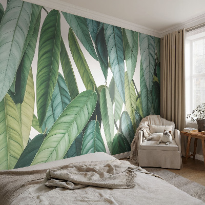 Peel and stick wall mural with a natural leaves design suitable for living rooms