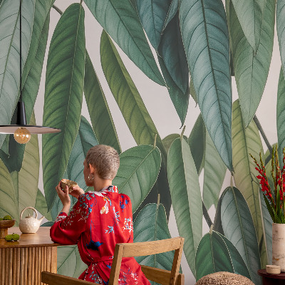 Peel and stick wall mural with a natural leaves design suitable for living rooms