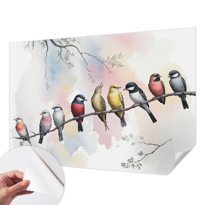 Peel and stick wall mural for bedroom with a birds on a branch design