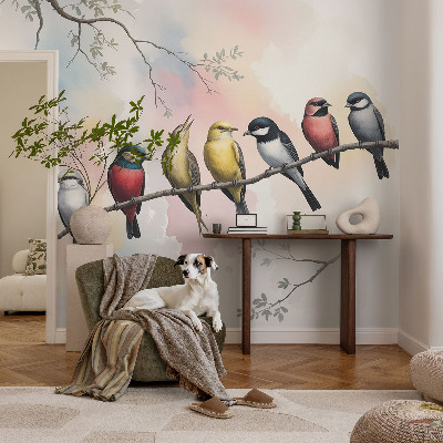 Peel and stick wall mural for bedroom with a birds on a branch design