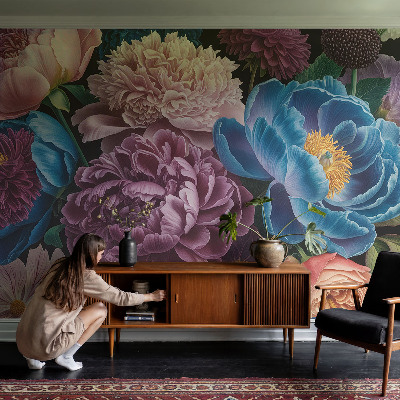 Peel and stick wall mural for kids' room with colorful flowers