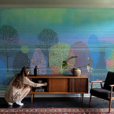 Nursery wall mural with a colorful harmonious design