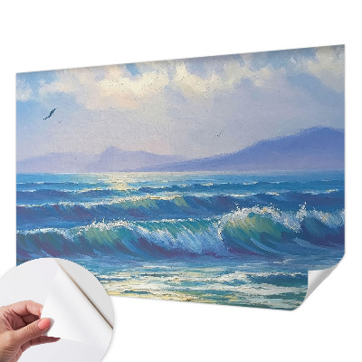 Baby room wall mural with a sea waves design