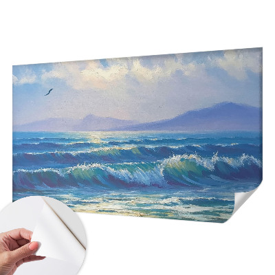 Baby room wall mural with a sea waves design