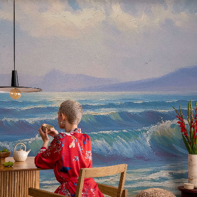 Baby room wall mural with a sea waves design