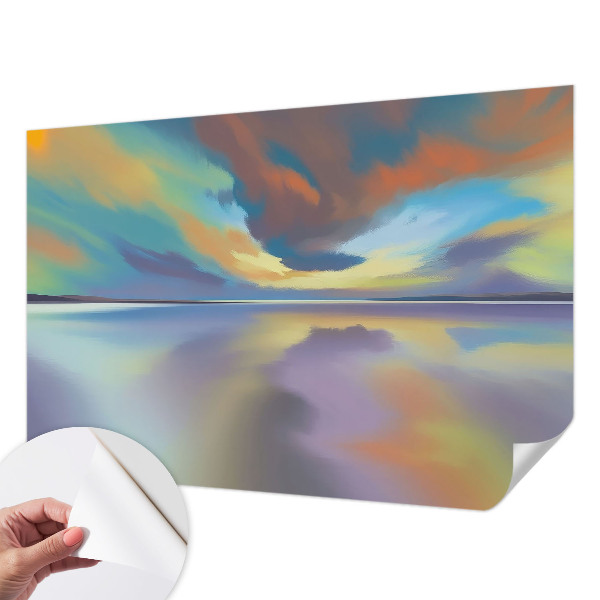 Children's wall mural with a rainbow sunset design