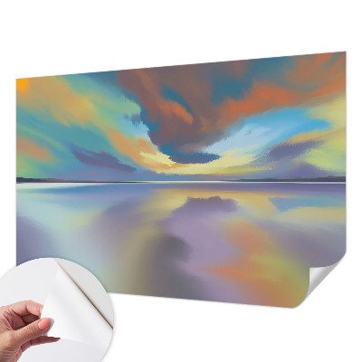 Children's wall mural with a rainbow sunset design