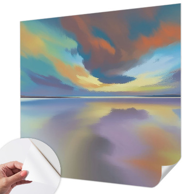 Children's wall mural with a rainbow sunset design