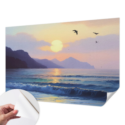 Peel and stick wall mural with a west-facing sea scene