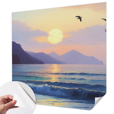 Peel and stick wall mural with a west-facing sea scene