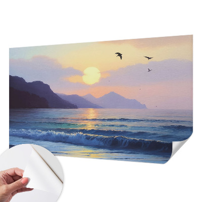 Peel and stick wall mural with a west-facing sea scene