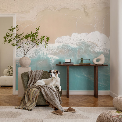 Peel and stick wallpaper mural with a roaring waves design