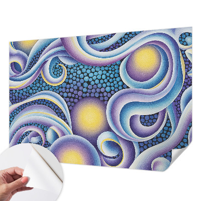 Self-adhesive wall mural with colorful swirls
