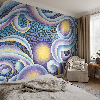 Self-adhesive wall mural with colorful swirls