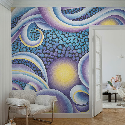 Self-adhesive wall mural with colorful swirls