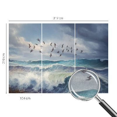 Stick-on wall mural with a sea waves design