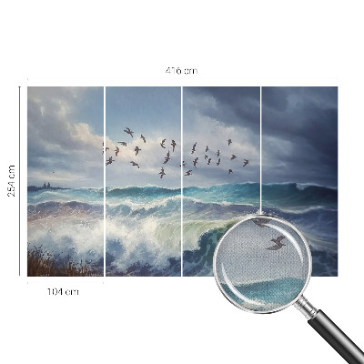 Stick-on wall mural with a sea waves design