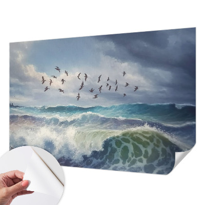 Stick-on wall mural with a sea waves design