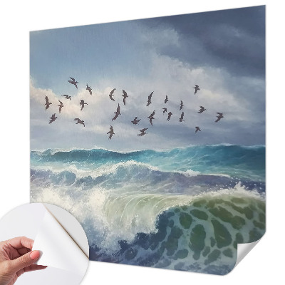 Stick-on wall mural with a sea waves design