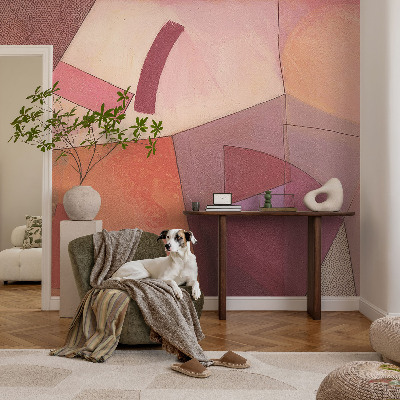 Removable wall mural wallpaper with a colorful abstract forms design