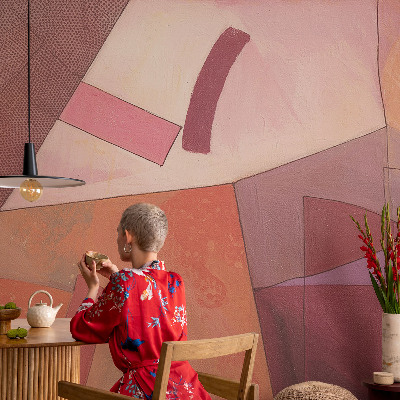 Removable wall mural wallpaper with a colorful abstract forms design