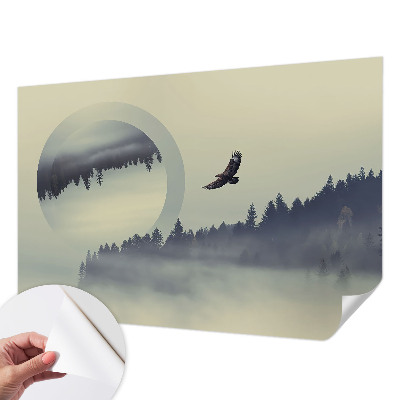 Removable wall mural with a forest landscape design